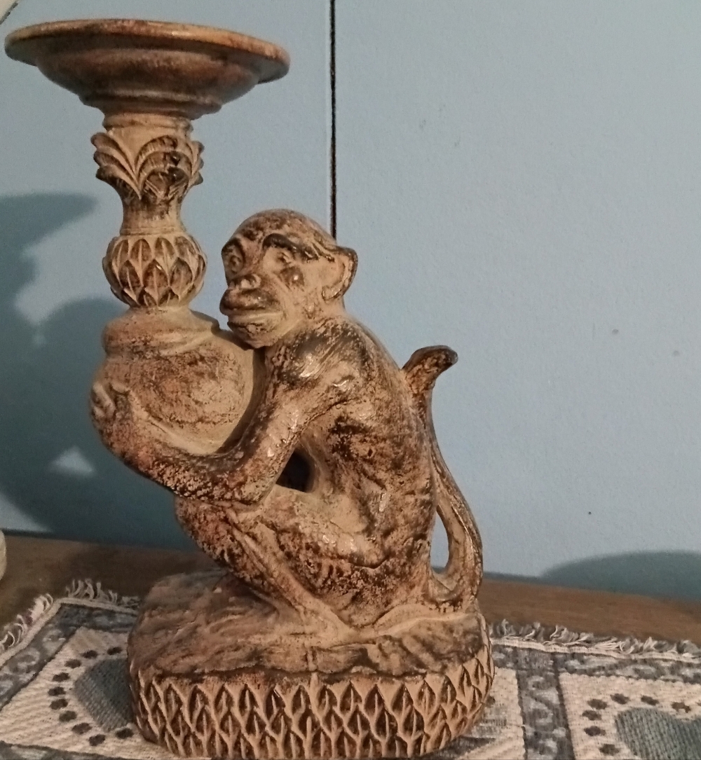 Antique-Style Monkey Candle Holder Or Plant Stand
